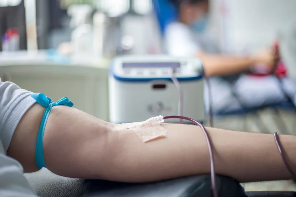 Close-up of an arm during blood donation